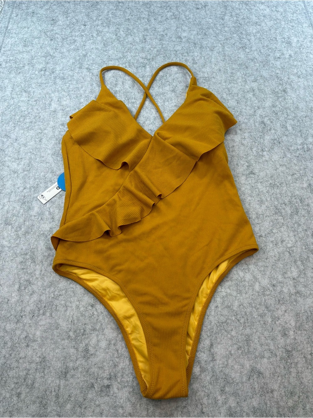 NWT Cupshe Golden Yellow Ribbed Ruffle One Piece Swimsuit Women’s XL Boho Swim